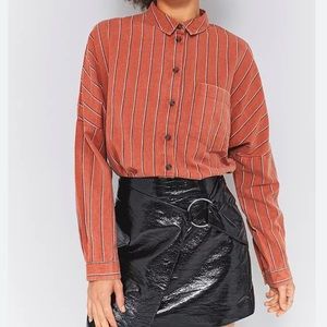 UO Orange Striped Relaxed Fit Button Down Top